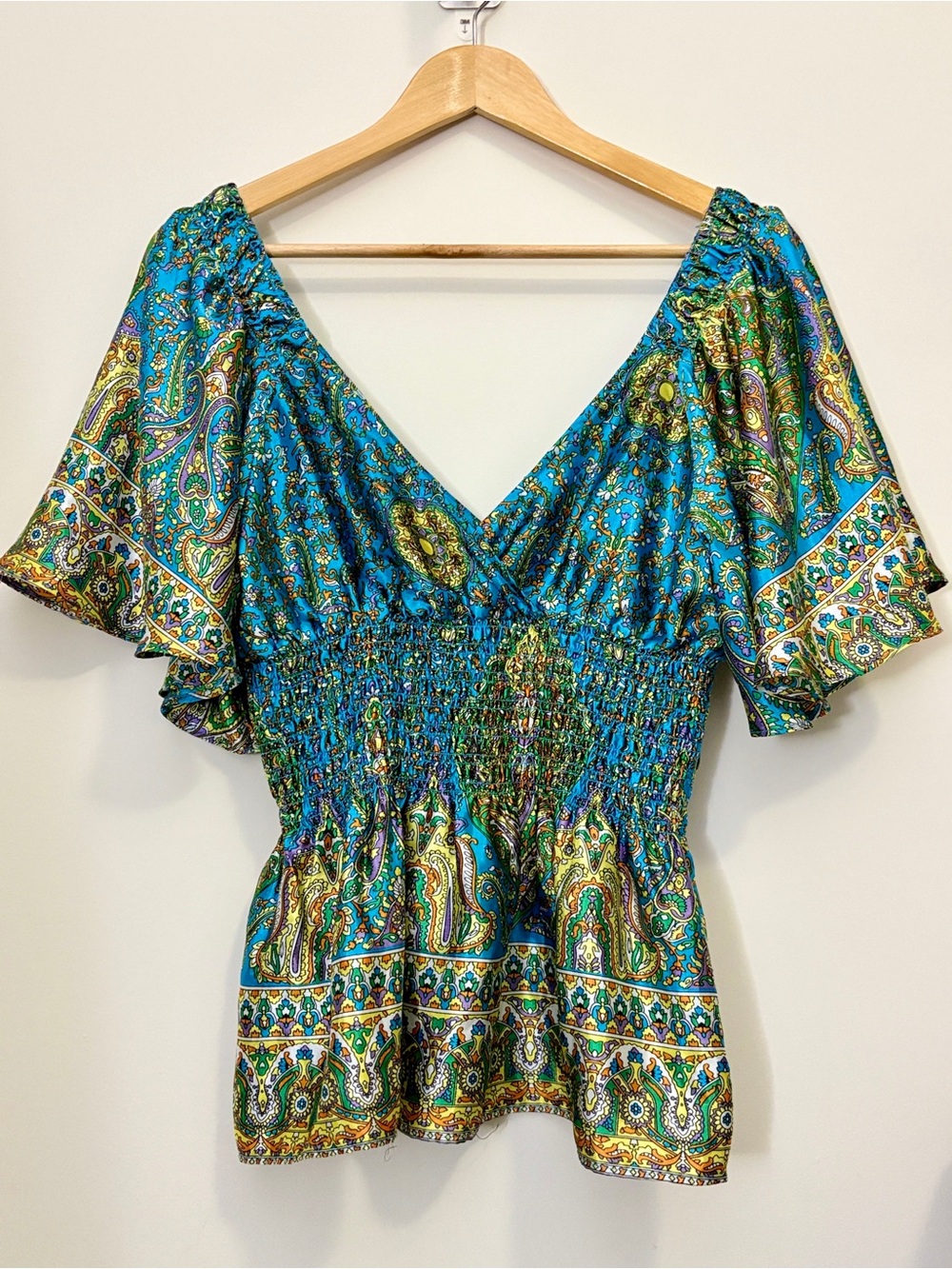 Smart Set Boho Paisley Smocked Peplum Blouse Size M